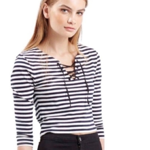 Topshop Tops - Topshop "Lucy"striped crop shirt w tie front